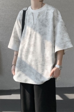 T10126-特批30控59夏季港风扎染V领假两件短袖T恤男大码宽松上衣，男装T恤，电商A059