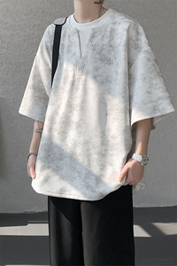 T10126-特批30 控59夏季港风扎染V领假两件短袖T恤男大码宽松上衣图片