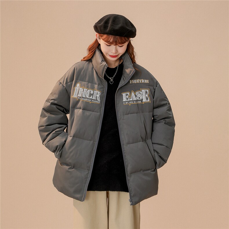 中性风22秋冬新款潮牌字母印花立领面包服棉衣外套MY64P85控99图片