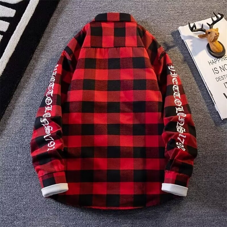 日系长袖黑白韩版潮流春秋款外套格子衬衫青少年气质款GZ807/P34,男装衬衫,星座506B