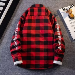日系长袖黑白韩版潮流春秋款外套格子衬衫青少年气质款GZ807/P34