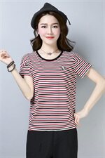 纯棉条纹运动服女夏季2025时尚洋气宽松显瘦装短袖T恤，女装T恤，板酷