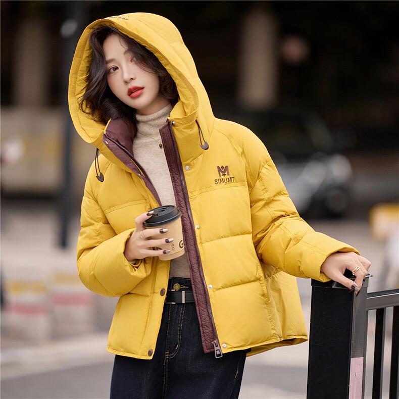 冬季新款M绣花时尚撞色休闲简约羽绒服女,女装羽绒服,微微衣阁