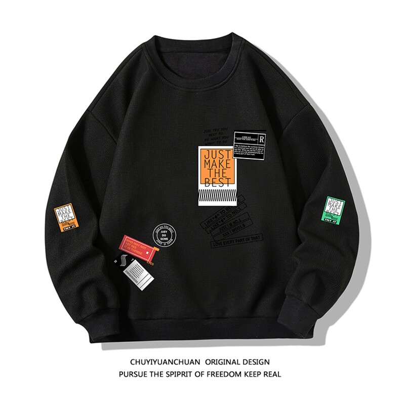 华夫格卫衣圆领卫衣长袖t恤男外套白底HW76121-P30加绒款-P40,男装卫衣,电商A040A