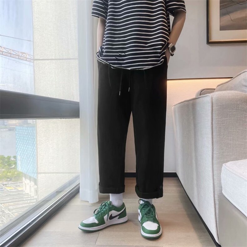 港风直筒休闲裤子男韩版潮流百搭宽松bf阔腿坠感九分裤K1242-p33,男装休闲裤,星座1008-1