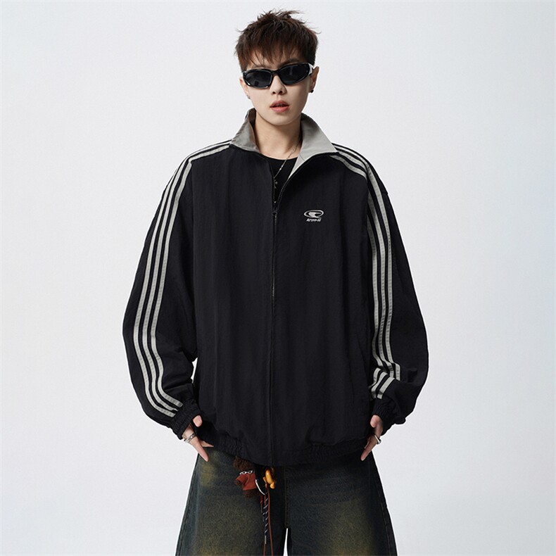 双面穿条纹拼接连帽夹克JK102P80,男装夹克,电商A073
