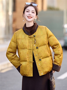 新中式盘扣羽绒服2025年冬季新款气质复古短款毛绒白鸭绒保暖外套图片