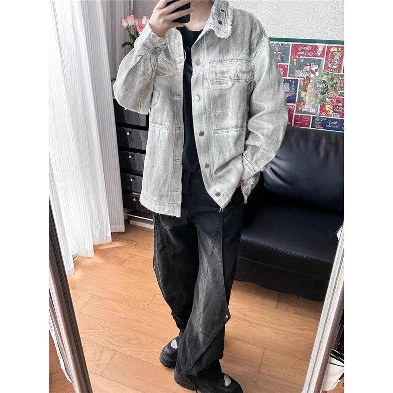 美式高街脏染做旧牛仔夹克男春秋季潮牌宽松情侣外套JA30-P88,男装夹克,星座208-5