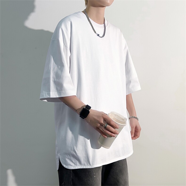港风冰感短袖T恤宽松百搭纯色设计感圆领短袖TC3163-P25,男装T恤,星座717