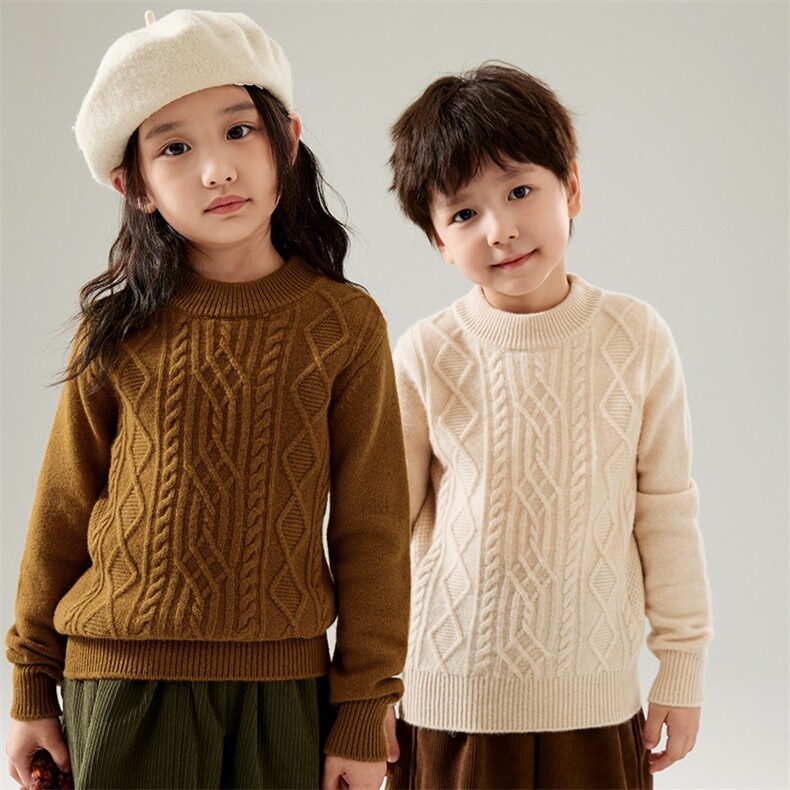 高品质儿童半高领加厚款绞花羊毛衫秋冬新品中大童男孩毛衣，童装毛衣，初丹羊绒童装