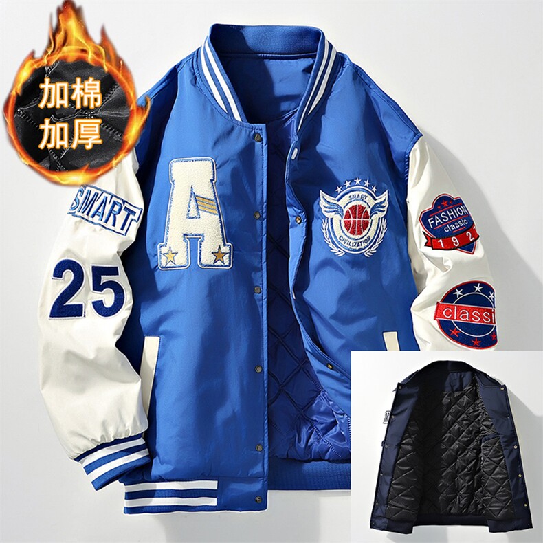 美式棒球服宽松潮流痞帅加绒加厚立领夹克A436-22129加棉-P80,男装夹克,电商A436