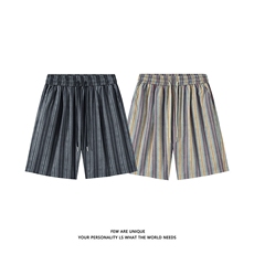抖音品质夏季新款日系复古条纹冰丝短裤男宽松休闲-A2126TP22控38，男装牛仔裤，电商B241