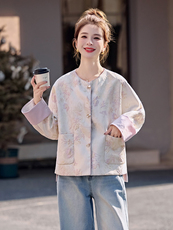 轻奢轻奢新中式国风宋锦提花外套女2025年春季新款新中式唐装夹克，女装短外套，E百度