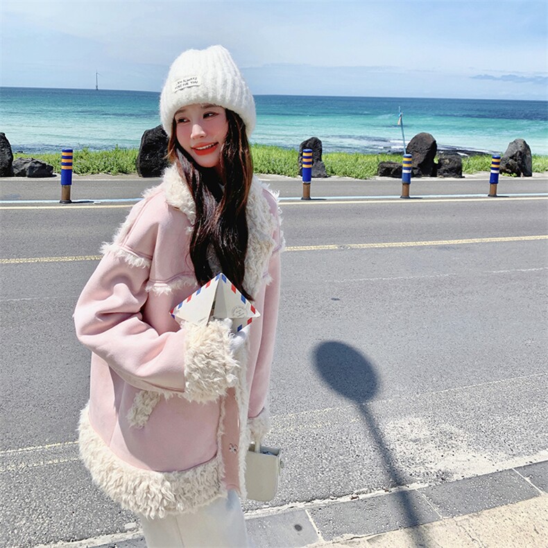 2024年冬季新款皮毛一体羊羔毛外套女0139，女装羊羔毛/颗粒绒，浙宝069