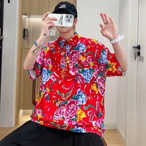 P01中性男女休闲大码花衣服polo衫宽松透气东北大花风团队服,秋天衣服穿搭广告图片