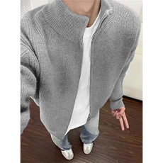 重磅秋冬北极绒双拉链毛衣开衫美式复古休闲慵懒风宽松针织衫外套，男装针织衫/毛衣，电商A486