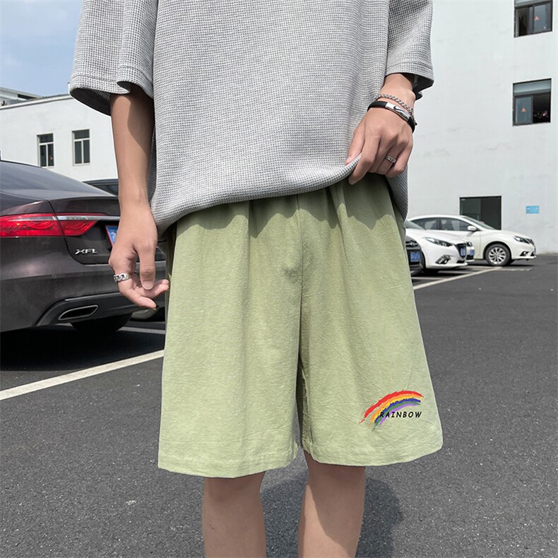 YD33064-P25港风潮牌亚麻短裤男大码棉麻五分裤男中裤沙滩裤,男装休闲裤,电商A040