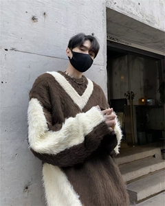 高级感撞色拼接毛衣男2024秋冬新款美式高街宽松针织衫 M1670-P62图片