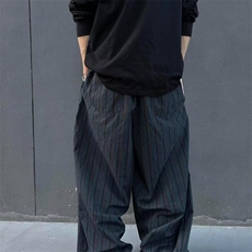 美式复古条纹休闲裤男女宽松直筒阔腿裤子垂感拖地长裤潮KA838，男装休闲裤，星座1116A（原606A-3）