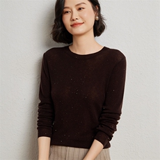 星空款！精纺羊毛珠片纱圆领长袖套头衫巨赞211，女装羊绒衫，臻维羊绒