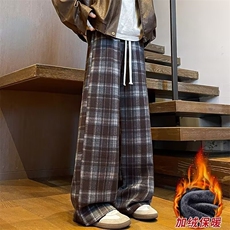 格子裤男女春秋加绒新款垂感直筒拖地秋冬毛呢阔腿裤MK113P48，男装卫衣，星座1013-5
