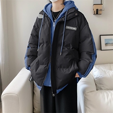 棉服男冬季新款港风宽松假两件连帽棉衣MF8587-特P78，男装棉衣，星座214-3