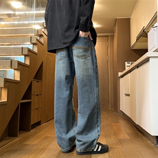 春季复古水洗牛仔裤男士2026新款潮流宽松直筒休闲长裤J8078-P45，男装牛仔裤，星座509