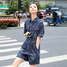 2022韩版新品时尚牛仔连体裤连体短裤，女装连体裤，钱塘布衣