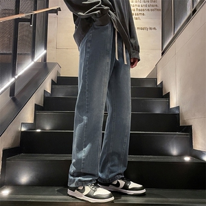 美式高街牛仔裤港风男女高级垂感直筒阔腿休闲裤B381-1/772P48图片