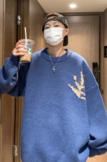 M6123/P70秋冬港风针织衫圆领毛衣男女宽松大码外套毛衫上衣，男装针织衫/毛衣，电商A141