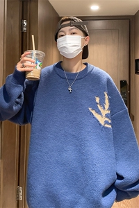 M6123/P70秋冬港风针织衫圆领毛衣男女宽松大码外套毛衫上衣图片