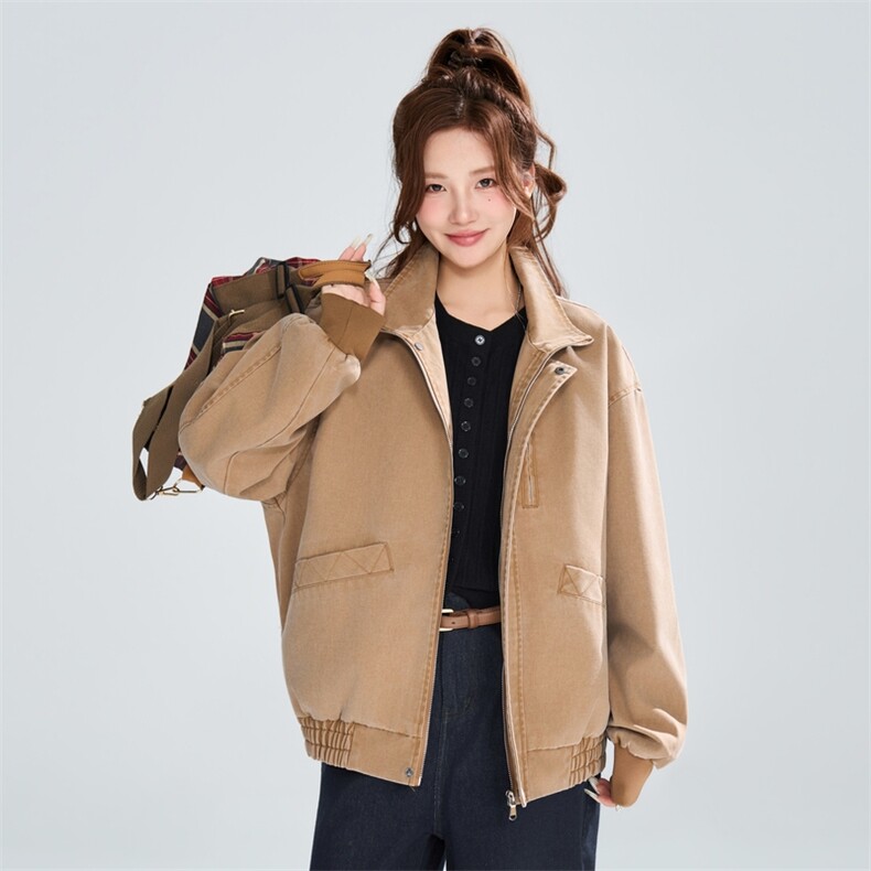 复古做旧立领夹克女春季宽松休闲工装风百搭外套XZ309JK8009P95,男装夹克,星座309（原A406）