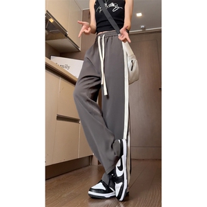 夏季冰丝裤垂感显瘦西裤织带拼色直筒休闲裤子 A06特P35控58图片