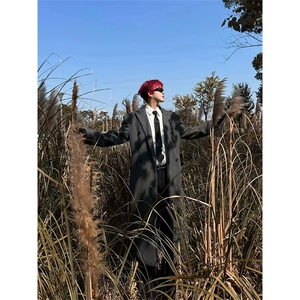 现货~秋冬新款戗驳领收腰垫肩毛呢大衣过膝长款风衣外套Y971-P125图片