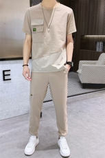 夏季冰丝薄款短袖T恤休闲两件套宽松潮流空调长裤A436-2131-P60，男装T恤，电商A436