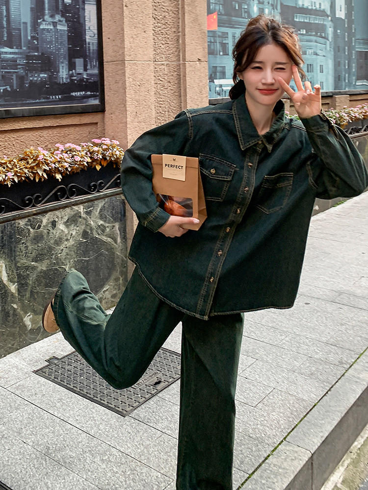 港风复古简约牛仔两件套女2025年秋季时尚套装女,女装套装/套裙,浙宝305