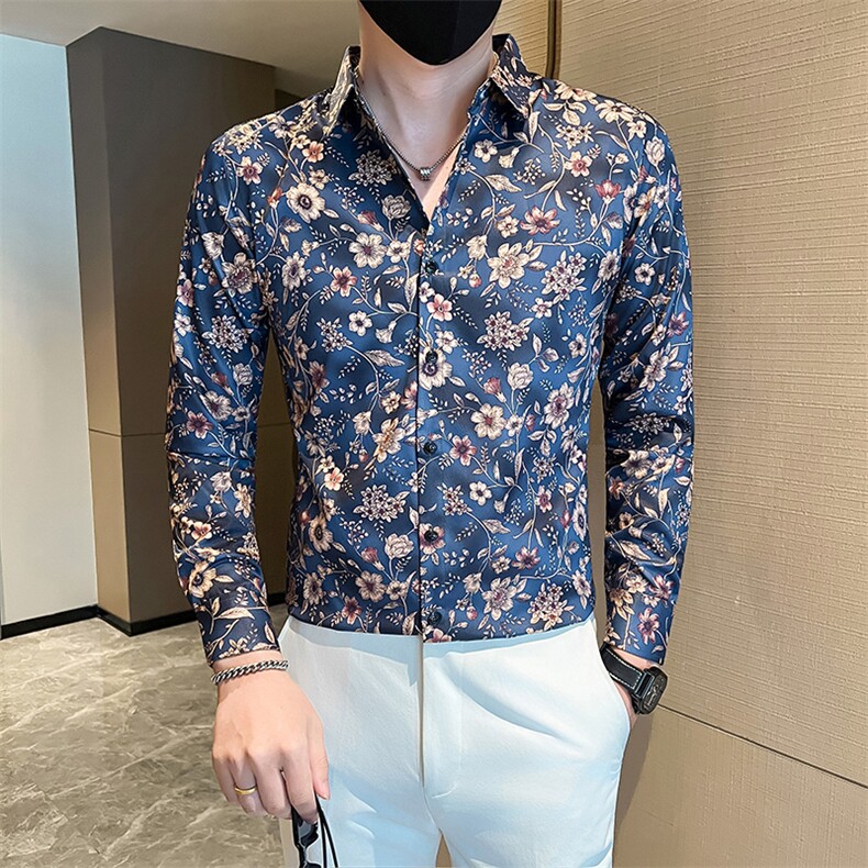 秋冬季社会小伙店主风痞帅印花长袖衬衫301A-1/C22/P55图片