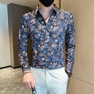 秋冬季社会小伙店主风痞帅印花长袖衬衫301A-1/C22/P55图片