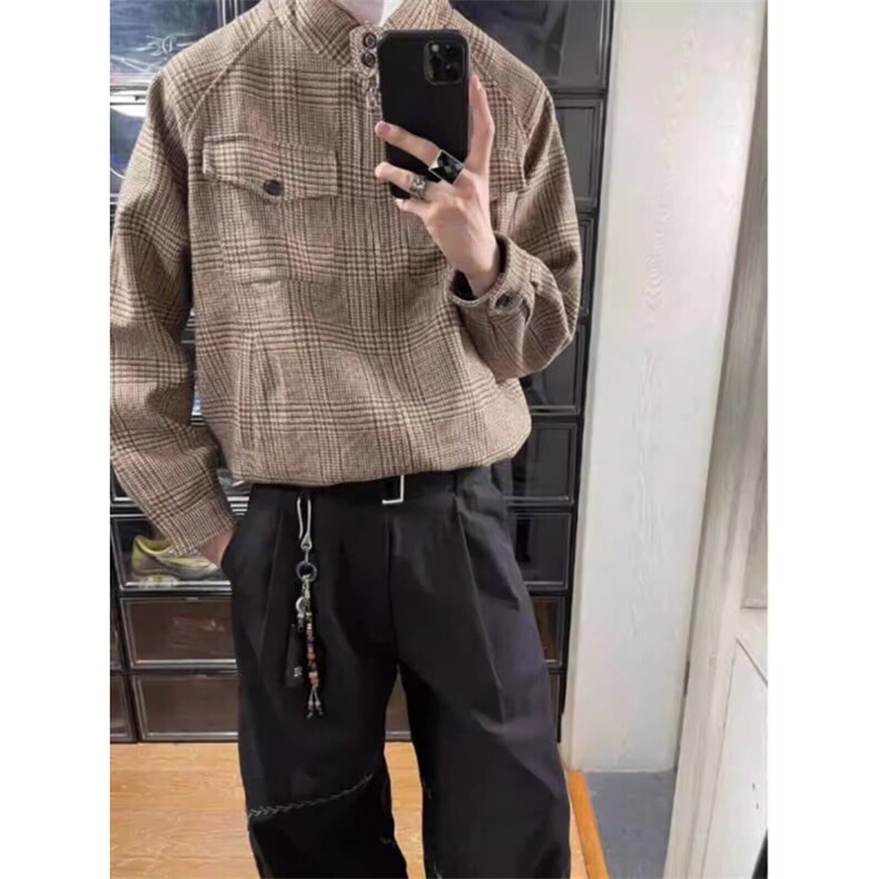 翻领格子双层棉纱长袖衬衫女秋季新款休闲宽松衬衣显瘦上衣,男装衬衫,星座506A