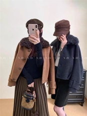 【依嘟】2026冬新款韩系羊羔毛翻领短款小个子羊毛外套（含1，女装双面呢大衣，依嘟服饰