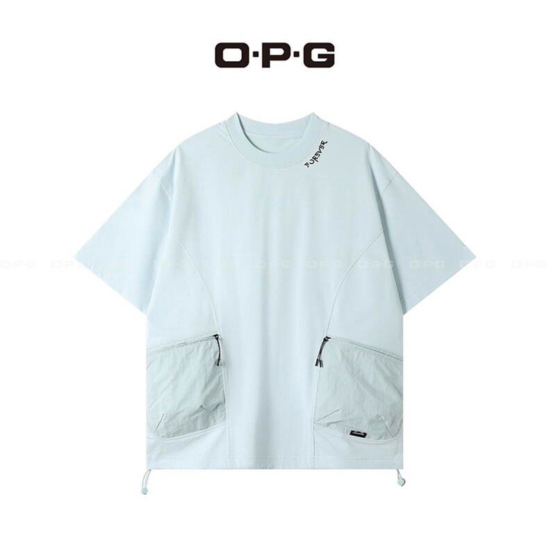 XZ1005-1-HXD511-P48小众设计领口刺绣拼接透气T恤情侣百搭短袖,男装T恤,星座1005-1