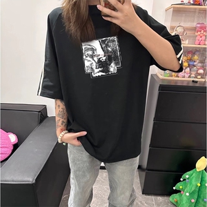抖音得物高品质二开240克宽松纯棉美式潮牌三条杠织带短袖T恤图片