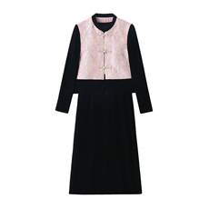 新中式连衣裙女2025春季新款今年流行国风马甲丝绒裙子两件套套装，女装套装/套裙，冬木谷雨