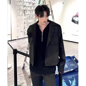 5534-P40新款港风潮流百搭半拉链圆领宽松卫衣图片