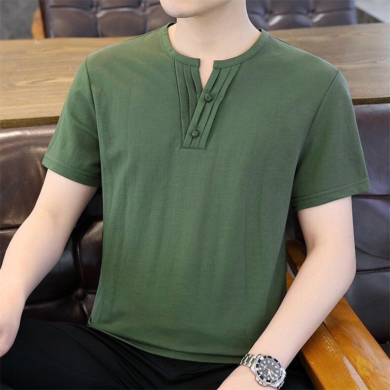 2025夏季棉麻透气清凉男士风盘扣短袖休闲T恤上衣 XF9801-P50图片