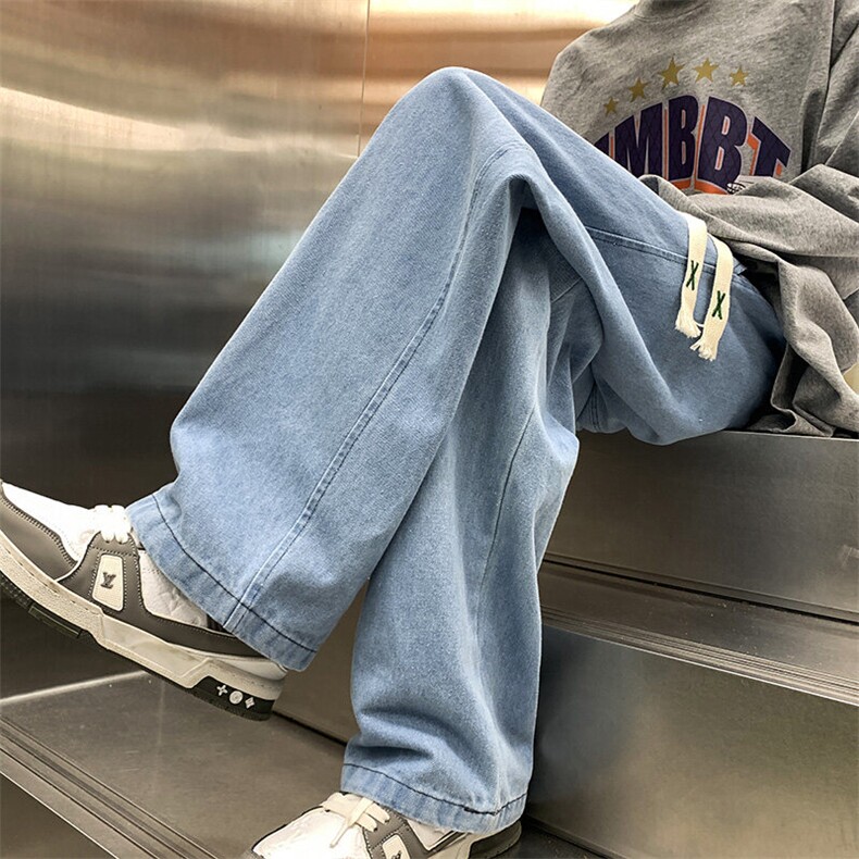 春季直筒宽松纯色休闲阔腿大码牛仔裤男KLY115特批40,男装牛仔裤,电商A042