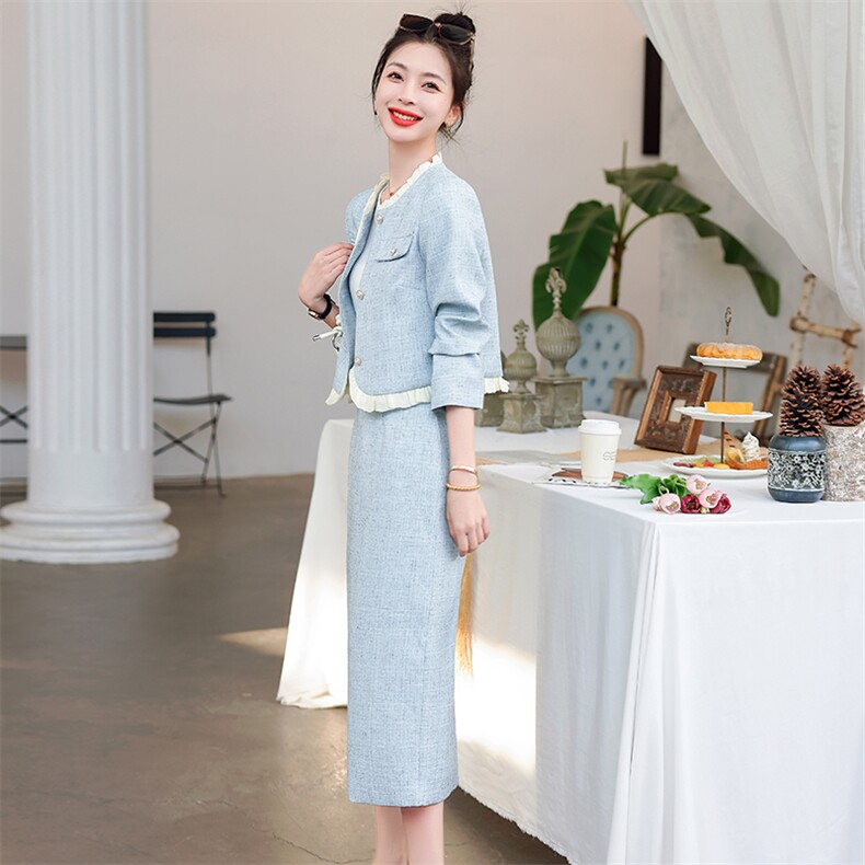 早秋职业套装连衣裙女2024新款小香风时尚气质名媛半身裙两件套春,女装套装/套裙,时尚俏佳人
