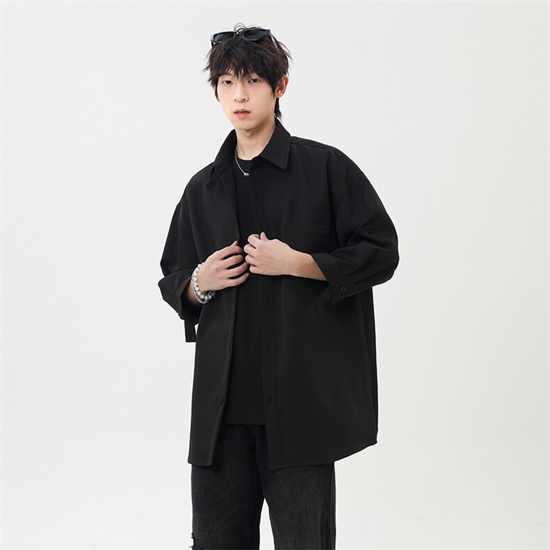 港风网红凉感中式翻领七分袖冰丝衬衫男XZ213-CS8810-P45控58,男装衬衫,星座213