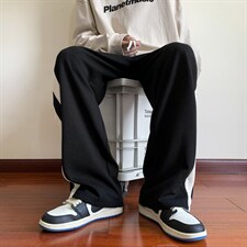 华夫格条纹裤子男高街潮牌直筒裤港风宽松阔腿休闲长裤B5028-P38，男装休闲裤，星座1008-1
