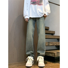 水洗牛仔裤男美式vibe高街裤子修身直筒长裤A080-9601-P40控68，男装牛仔裤，电商A080